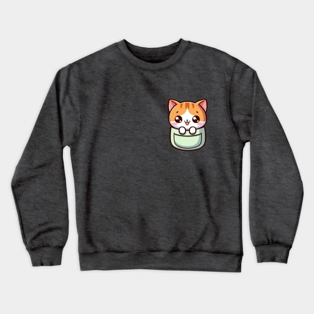 Domestic Shorthair Cat in Pocket Kawaii Peeking Kitten Crewneck Sweatshirt by Cuteness Klub